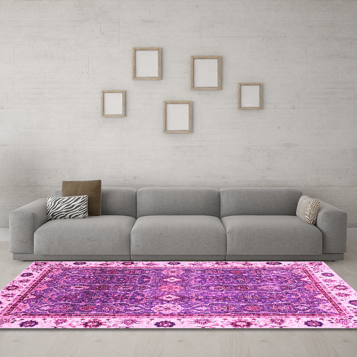 Machine Washable Oriental Pink Traditional Rug in a Living Room, wshabs3103pnk
