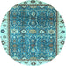 Round Machine Washable Oriental Light Blue Traditional Rug, wshabs3103lblu