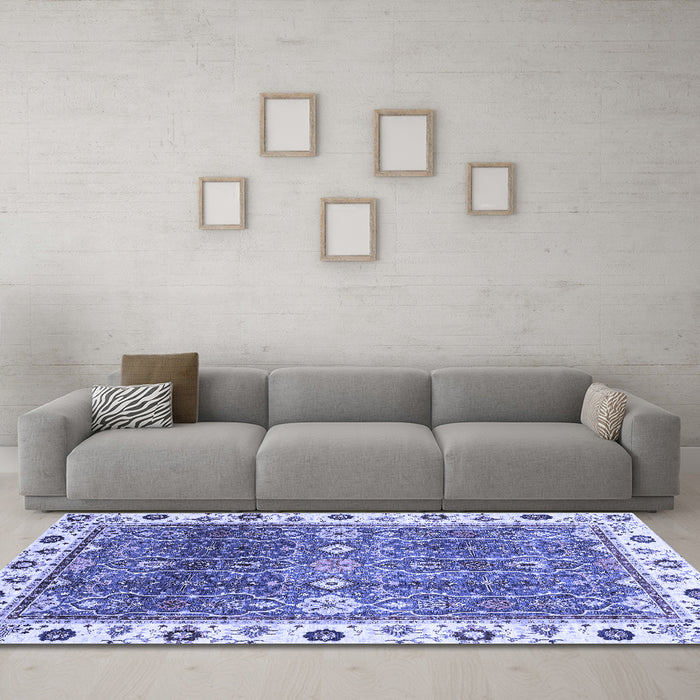 Machine Washable Oriental Blue Traditional Rug in a Living Room, wshabs3103blu