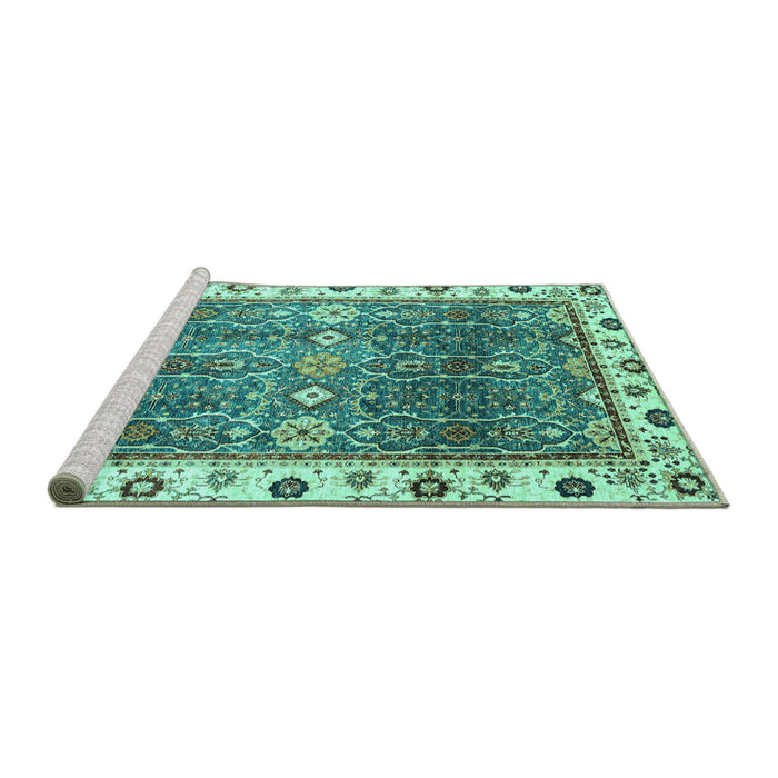 Sideview of Machine Washable Oriental Turquoise Traditional Area Rugs, wshabs3103turq