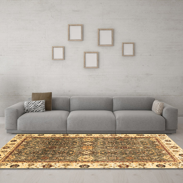 Machine Washable Oriental Brown Traditional Rug in a Living Room,, wshabs3103brn