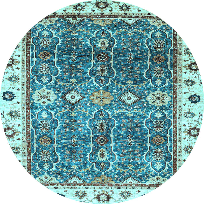 Round Oriental Light Blue Traditional Rug, abs3103lblu