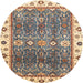 Round Abstract Coffee Brown Oriental Rug, abs3103