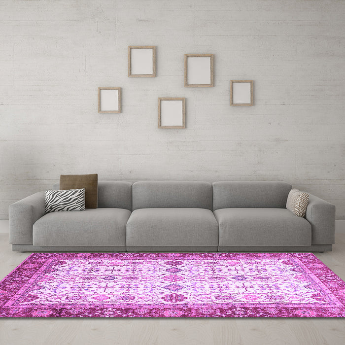 Machine Washable Oriental Purple Traditional Area Rugs in a Living Room, wshabs3104pur