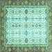 Square Machine Washable Oriental Turquoise Traditional Area Rugs, wshabs3104turq