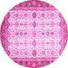 Round Machine Washable Oriental Pink Traditional Rug, wshabs3104pnk