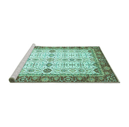 Sideview of Machine Washable Oriental Turquoise Traditional Area Rugs, wshabs3104turq