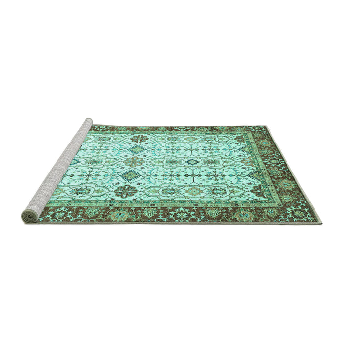 Sideview of Machine Washable Oriental Turquoise Traditional Area Rugs, wshabs3104turq