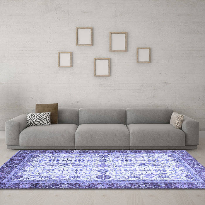 Machine Washable Oriental Blue Traditional Rug in a Living Room, wshabs3104blu