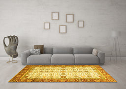 Machine Washable Oriental Yellow Traditional Rug in a Living Room, wshabs3104yw