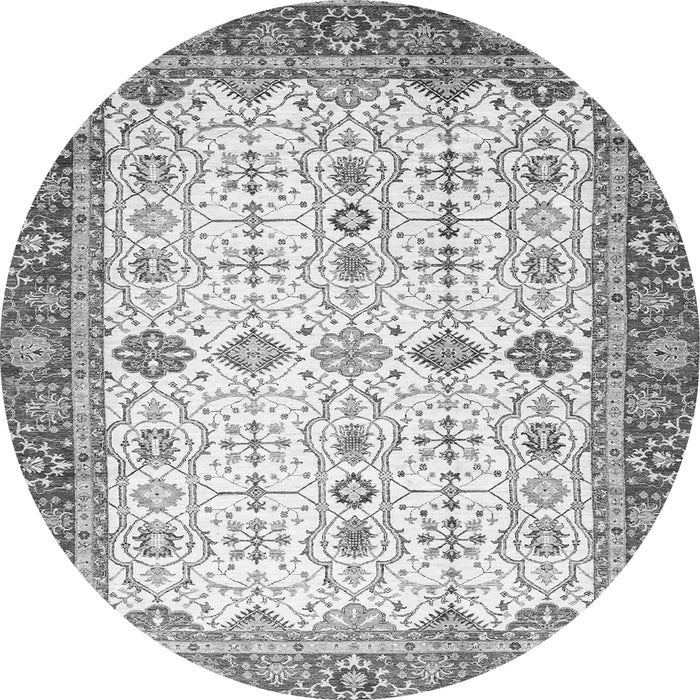 Round Machine Washable Oriental Gray Traditional Rug, wshabs3104gry