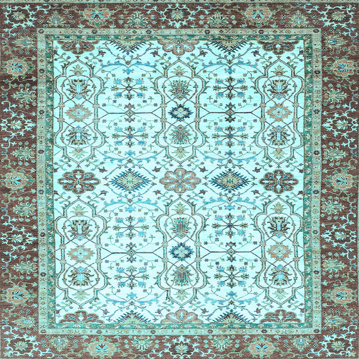 Square Machine Washable Oriental Light Blue Traditional Rug, wshabs3104lblu