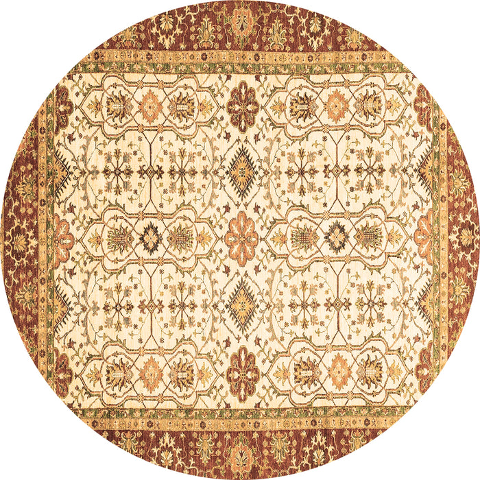 Round Machine Washable Oriental Brown Traditional Rug, wshabs3104brn