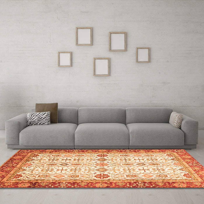 Machine Washable Oriental Orange Traditional Area Rugs in a Living Room, wshabs3104org