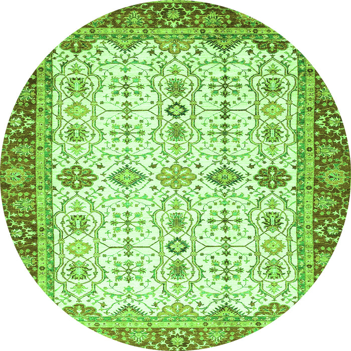 Round Machine Washable Oriental Green Traditional Area Rugs, wshabs3104grn