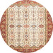 Round Abstract Red Oriental Rug, abs3104