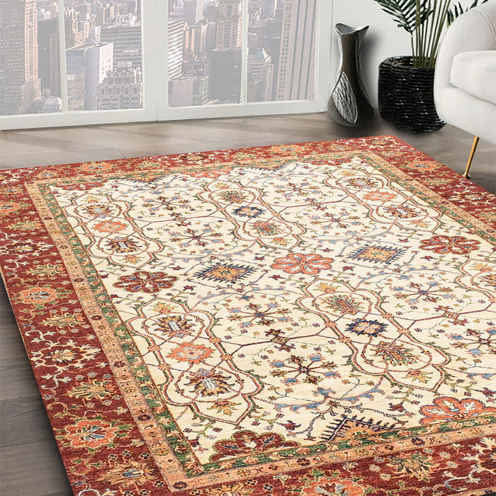 Abstract Red Oriental Rug in Family Room, abs3104