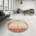 Round Abstract Red Oriental Rug in a Office, abs3104