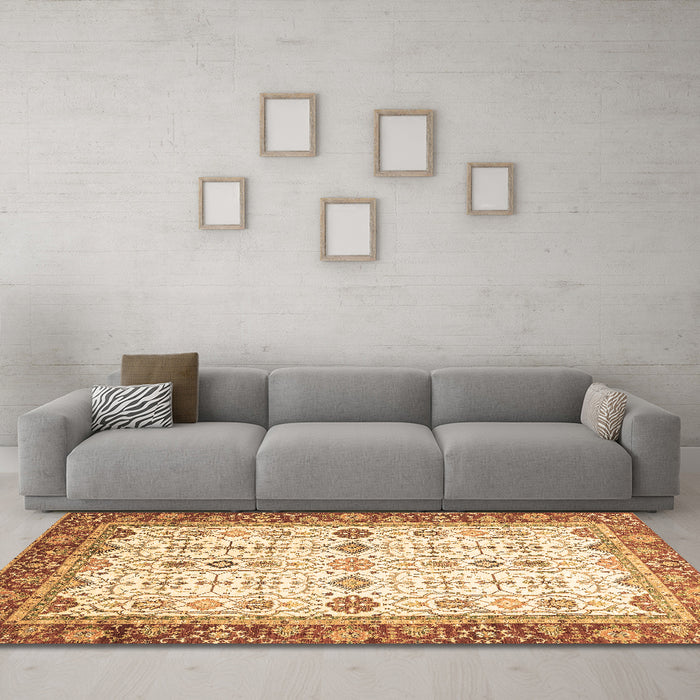 Machine Washable Oriental Brown Traditional Rug in a Living Room,, wshabs3104brn
