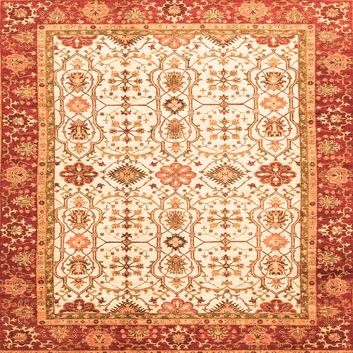 Square Machine Washable Oriental Orange Traditional Area Rugs, wshabs3104org