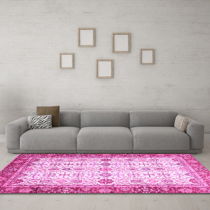 Machine Washable Oriental Pink Traditional Rug in a Living Room, wshabs3104pnk