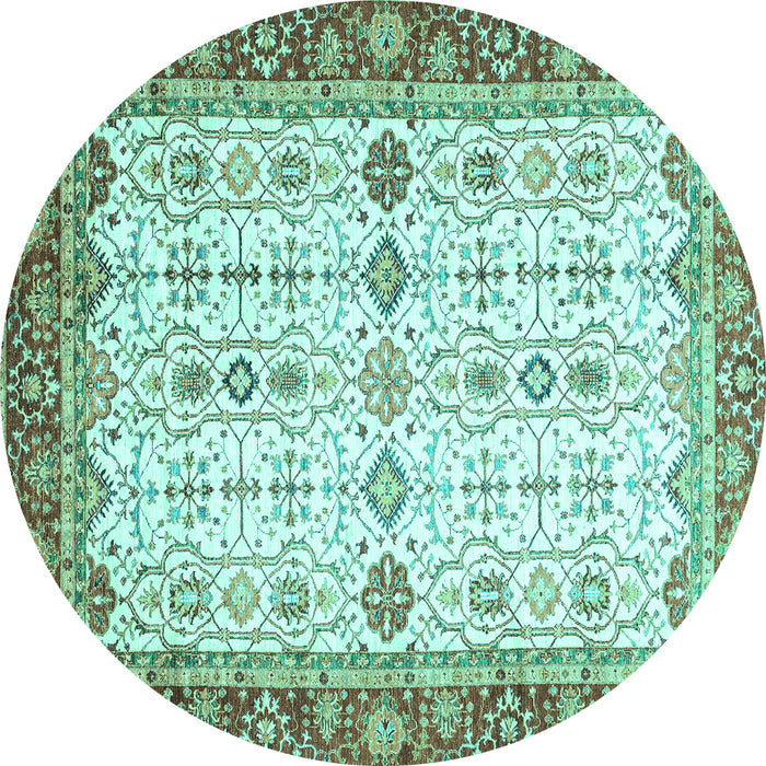Round Machine Washable Oriental Turquoise Traditional Area Rugs, wshabs3104turq