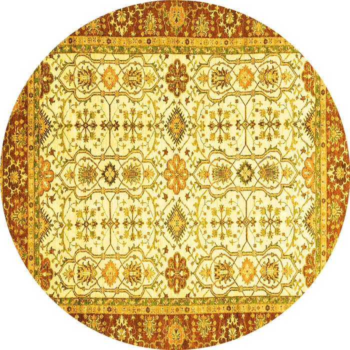 Round Machine Washable Oriental Yellow Traditional Rug, wshabs3104yw