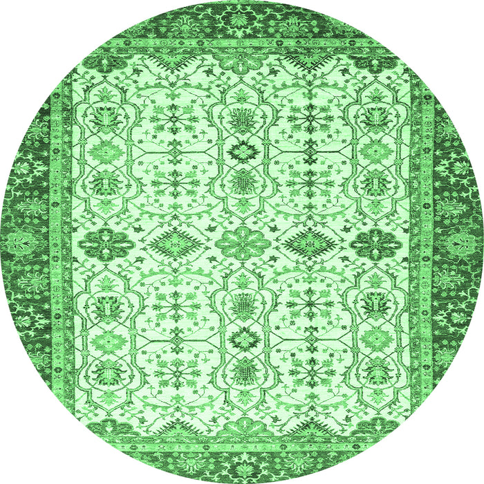 Round Machine Washable Oriental Emerald Green Traditional Area Rugs, wshabs3104emgrn