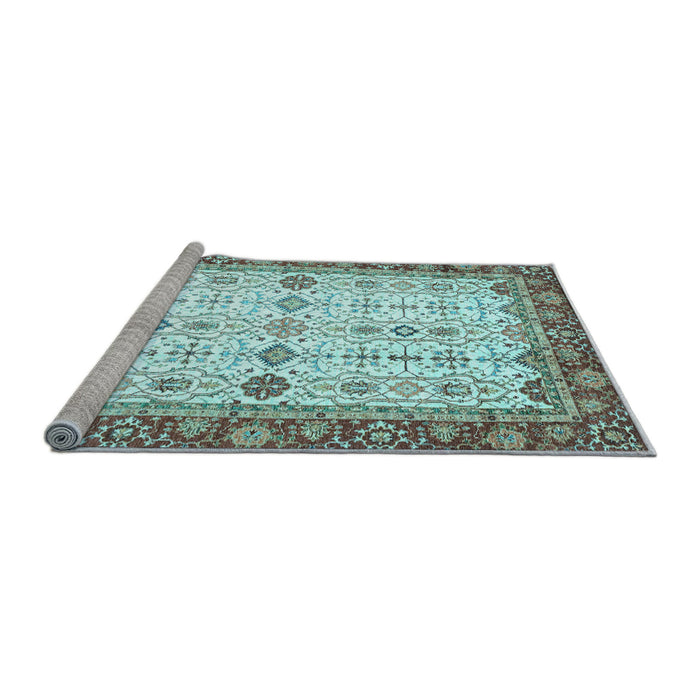 Sideview of Machine Washable Oriental Light Blue Traditional Rug, wshabs3104lblu
