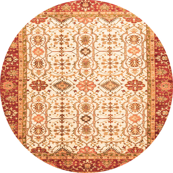 Round Machine Washable Oriental Orange Traditional Area Rugs, wshabs3104org