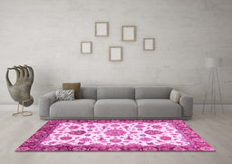 Machine Washable Oriental Pink Traditional Rug in a Living Room, wshabs3105pnk