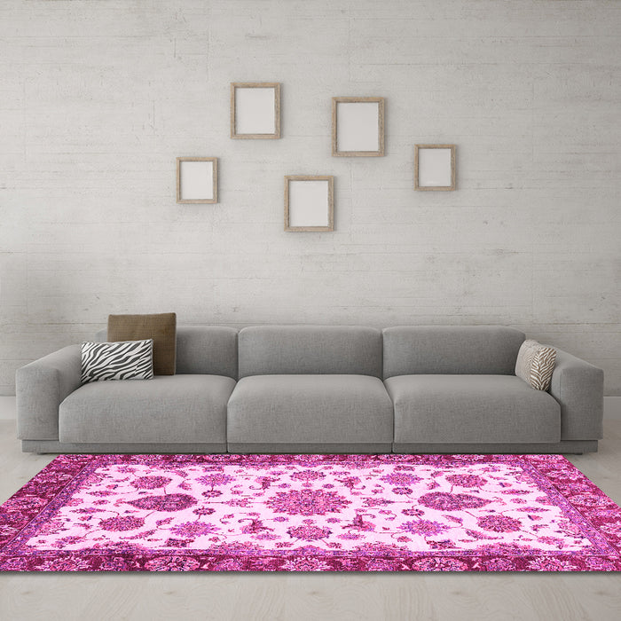 Machine Washable Oriental Pink Traditional Rug in a Living Room, wshabs3105pnk
