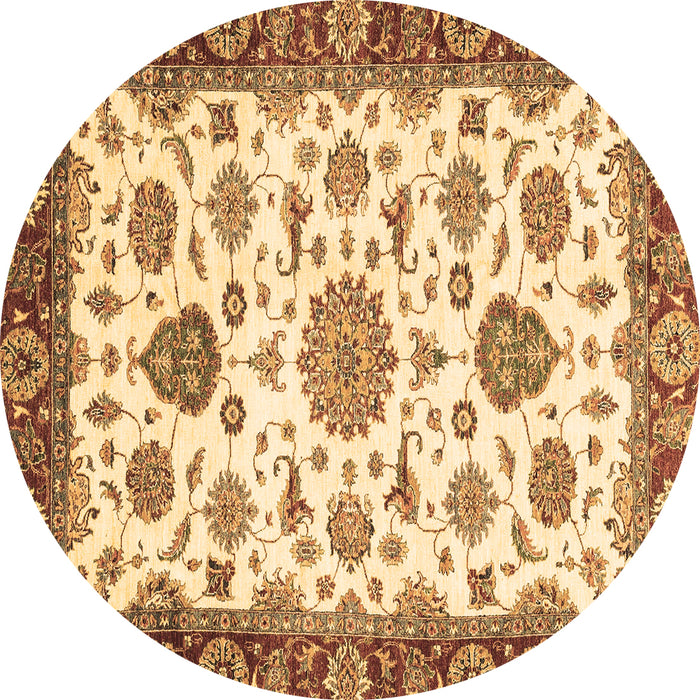 Round Machine Washable Oriental Brown Traditional Rug, wshabs3105brn