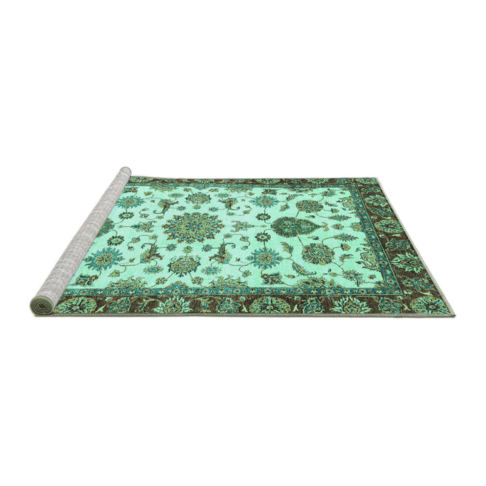 Sideview of Machine Washable Oriental Turquoise Traditional Area Rugs, wshabs3105turq