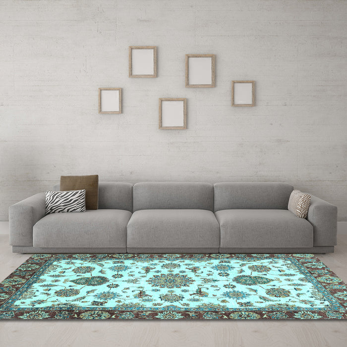 Machine Washable Oriental Light Blue Traditional Rug in a Living Room, wshabs3105lblu