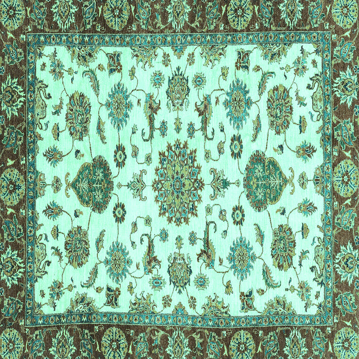 Square Machine Washable Oriental Turquoise Traditional Area Rugs, wshabs3105turq