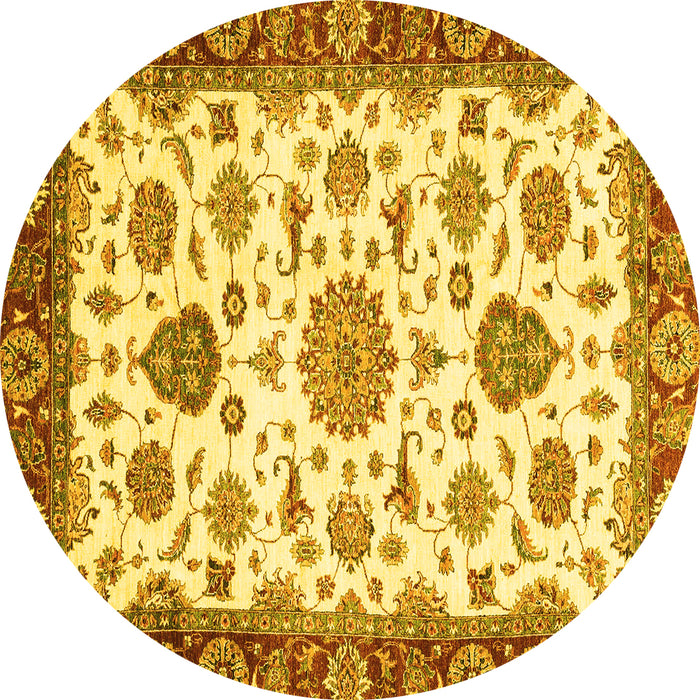 Round Machine Washable Oriental Yellow Traditional Rug, wshabs3105yw