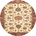 Round Machine Washable Abstract Brown Gold Rug, wshabs3105