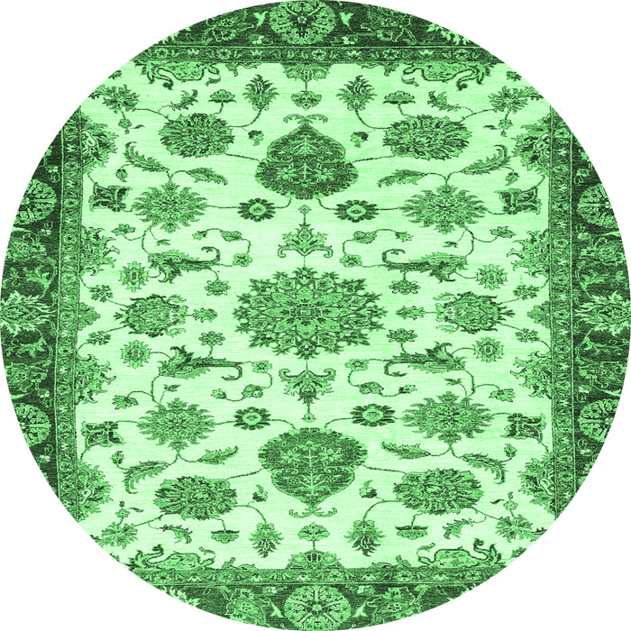 Round Machine Washable Oriental Emerald Green Traditional Area Rugs, wshabs3105emgrn