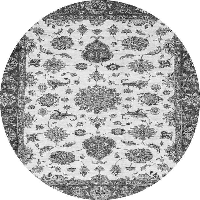 Round Machine Washable Oriental Gray Traditional Rug, wshabs3105gry