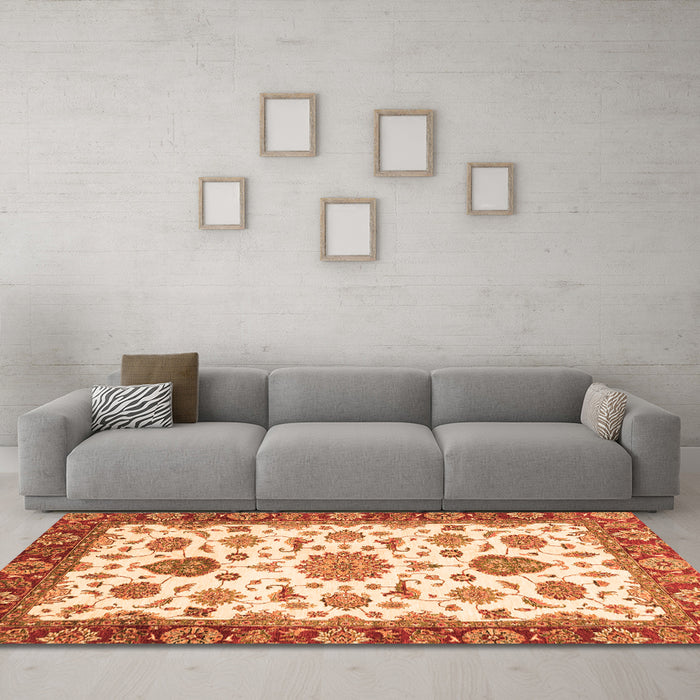 Machine Washable Oriental Orange Traditional Area Rugs in a Living Room, wshabs3105org