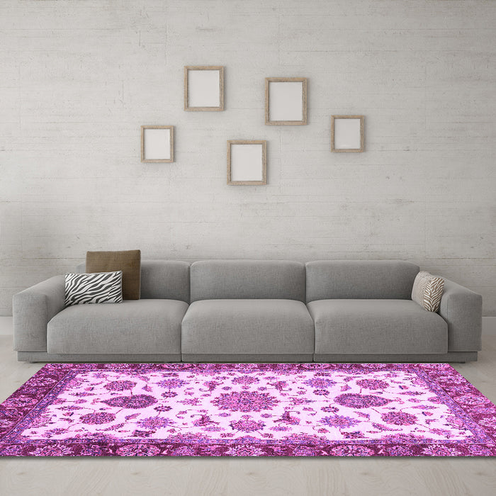 Machine Washable Oriental Purple Traditional Area Rugs in a Living Room, wshabs3105pur