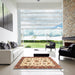 Square Abstract Brown Gold Oriental Rug in a Living Room, abs3105