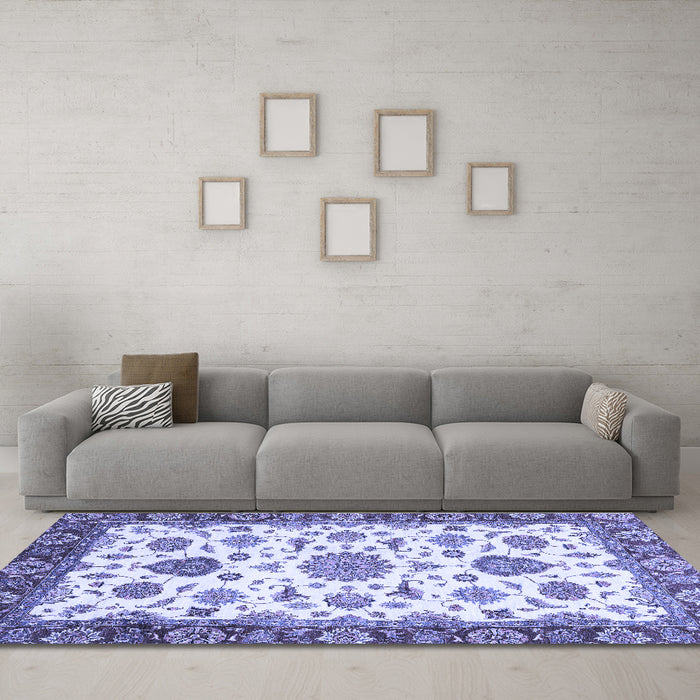 Machine Washable Oriental Blue Traditional Rug in a Living Room, wshabs3105blu
