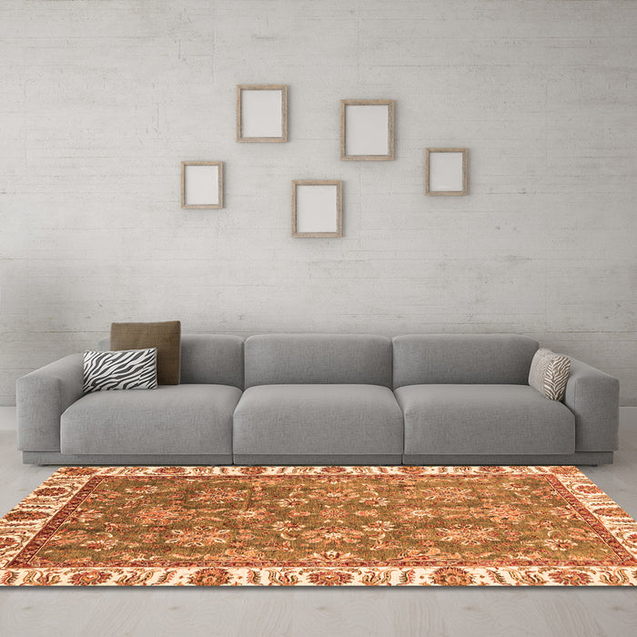 Machine Washable Abstract Orange Modern Area Rugs in a Living Room, wshabs3106org