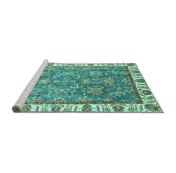 Sideview of Machine Washable Abstract Turquoise Modern Area Rugs, wshabs3106turq