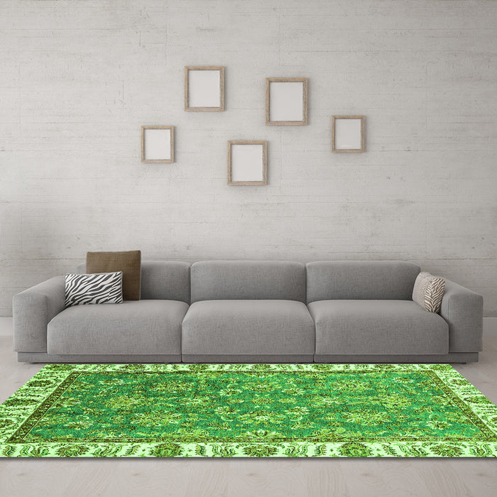 Machine Washable Abstract Green Modern Area Rugs in a Living Room,, wshabs3106grn