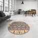 Round Machine Washable Abstract Tan Brown Rug in a Office, wshabs3106