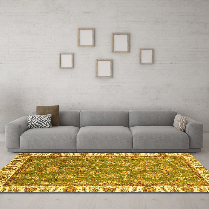 Machine Washable Abstract Yellow Modern Rug in a Living Room, wshabs3106yw