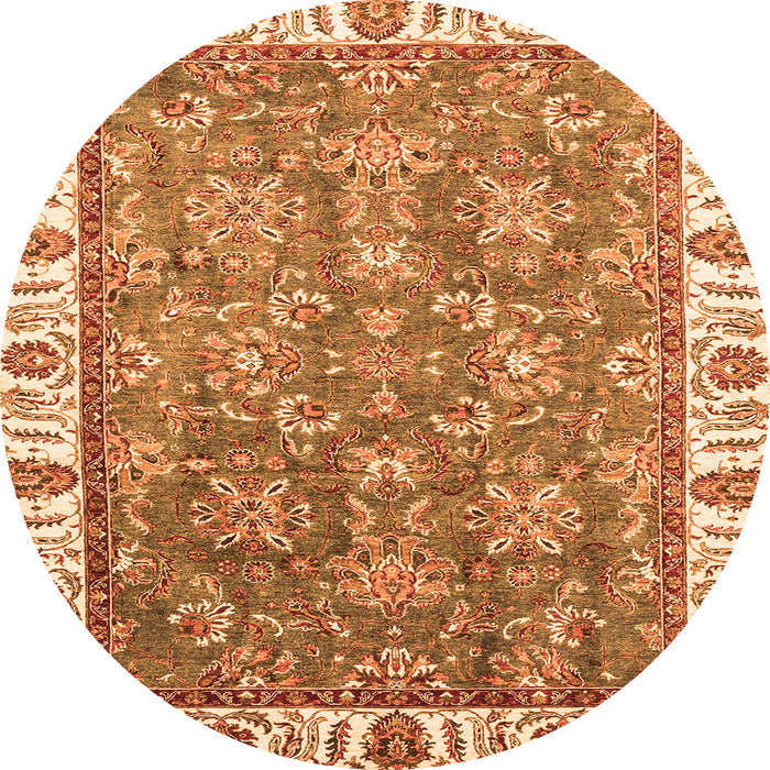 Round Machine Washable Abstract Orange Modern Area Rugs, wshabs3106org
